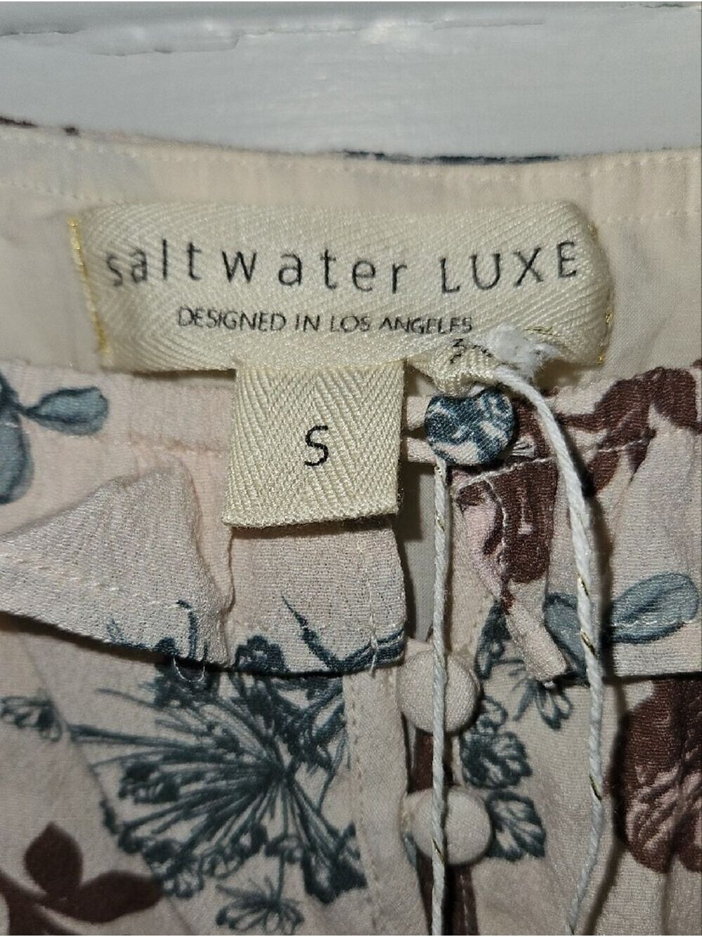 saltwater LUXE Cream Mini Sundress with Brown & Teal Floral Print - Picture 2 of 8